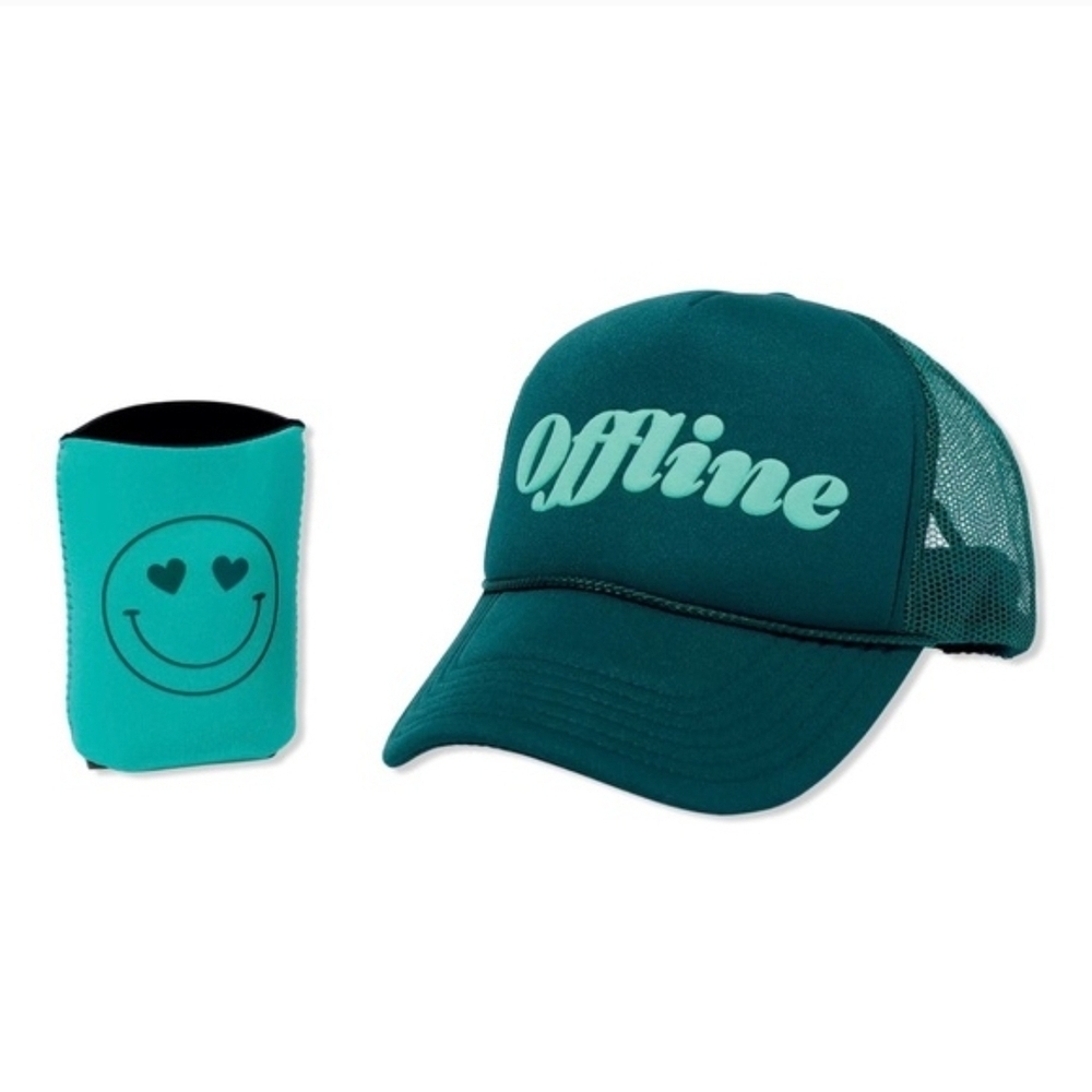 Ulta GWP Teal 'Offline' Adjustable Hat and Smiley Face Koozie 2 Piece Set